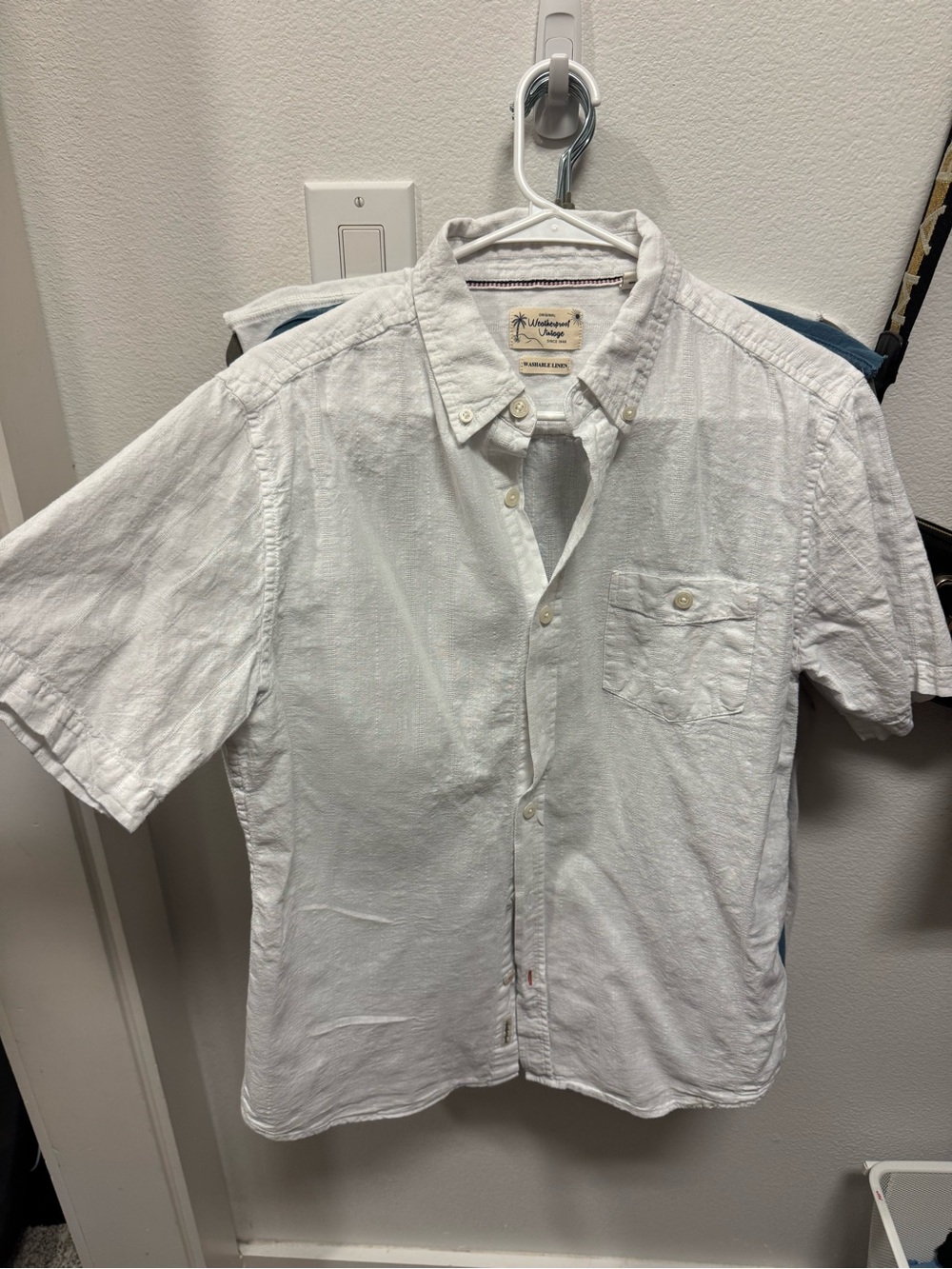 Weatherproof White linen Short-Sleeve Button-Down Shirt